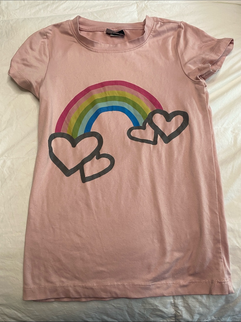 Girls' Pink Rainbow Heart Short Sleeve Tee